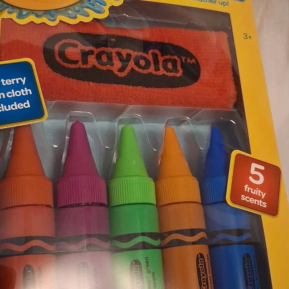 Crayola New Bathtub Time Body Wash Pens, Wash Cloth- 5 Fruity Colors & Scents